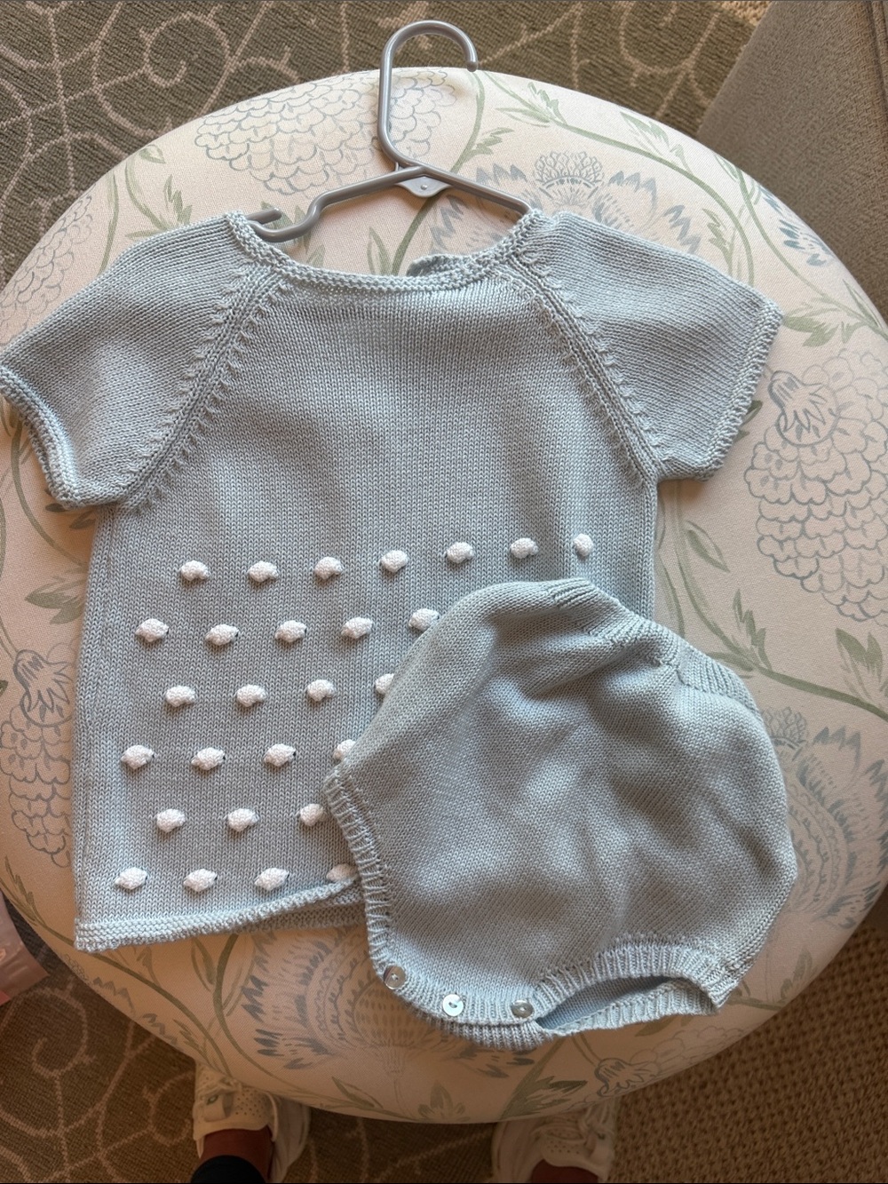 Mi Lucero Light Blue Knit Baby Top & Bloomers Set - 18 Months